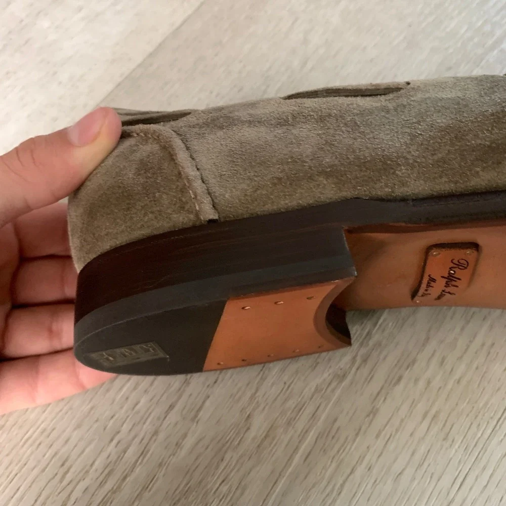 Ralph Lauren Purple Label Mens Suede Tassel Loafers Olive Taupe Italy 11.5 D